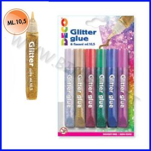 COLLA GLITTER BLISTER 6 FLACONI ML 10,5 COLORI ASSORTITI