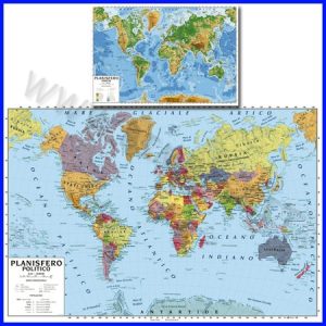 CARTA GEOGRAFICA CM.100X140 – PLANISFERO BIFACCIALE DA PARETE
