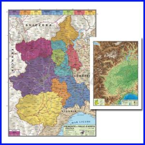 CARTA GEOGRAFICA REGIONALE PIEMONTE E VALLE D’AOSTA 100X140 BIFACCIALE PARETE
