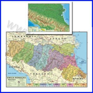 CARTA GEOGRAFICA REGIONALE EMILIA ROMAGNA 100X140 BIFACCIALE DA PARETE