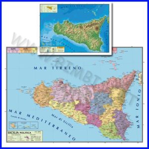 CARTA GEOGRAFICA SICILIA 100X140 BIFACCIALE DA PARETE