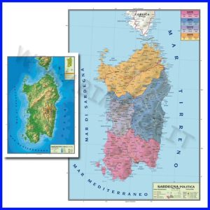 CARTA GEOGRAFICA REGIONALE SARDEGNA 100X140 BIFACCIALE DA PARETE