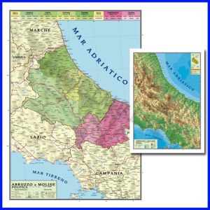 CARTA GEOGRAFICA REGIONALE ABRUZZO MOLISE 100X140 BIFACCIALE DA PARETE