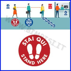 ADESIVO PAVIMENTO “STAI QUI/STAND HERE” DIAM.30 CM ROSSO