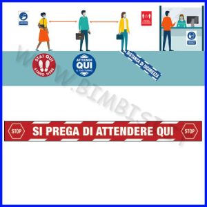 ADESIVO PAVIMENTO “SI PREGA DI ATTENDERE QUI” DIM.CM 99.5X10 ROSSO