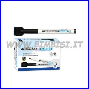 MARKER LAVAGNA CON MAGNETE+CANCELLINO SET 12 PEZZI -NERO