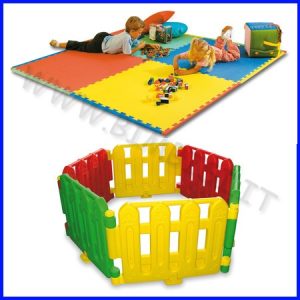AREA BIMBI:4MQ 2 SET RECINTO MULTICOLORE + 4 MATTONELLE IN EVA 100X100X1 CM
